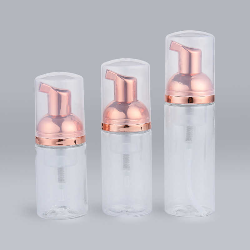 Tête de pompe en or rose bouteille de pompe en mousse en plastique transparent